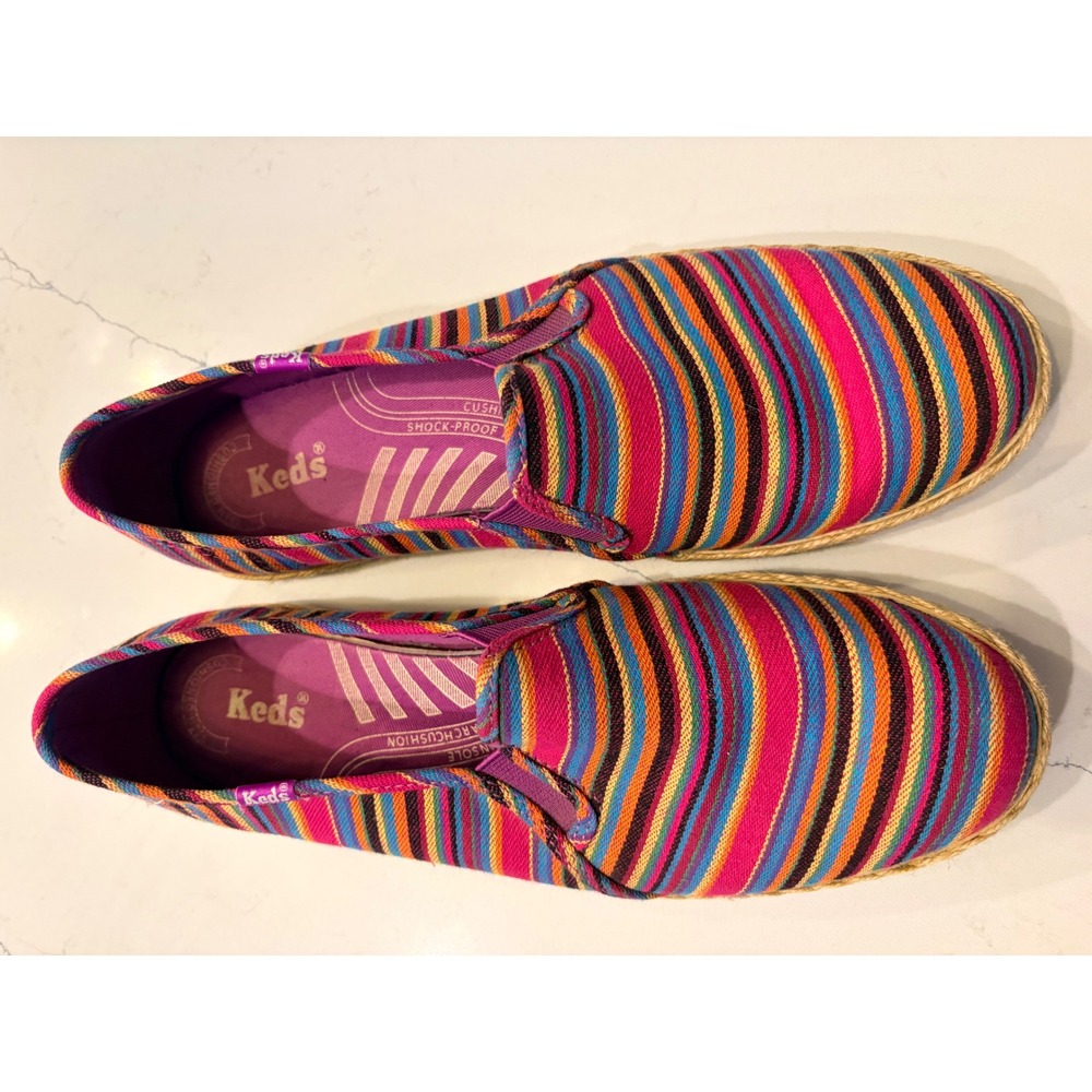 Keds Slip On Sneaker Multi Color Striped Espadrille Canvas Flat WF44321M 9.0